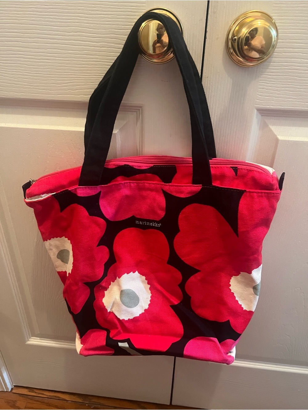 Marimekko Pink and Black Unikko Canvas Tote